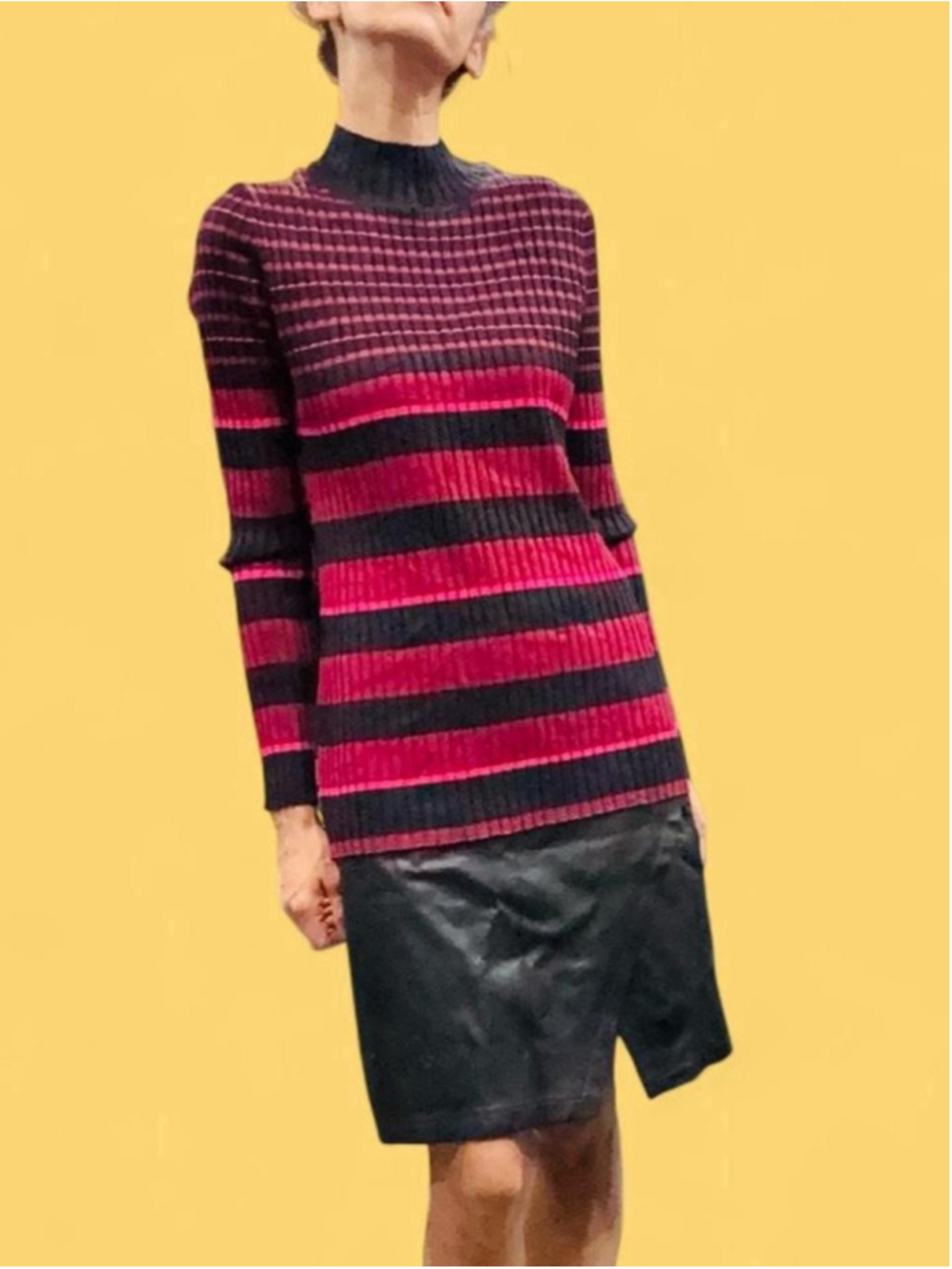 No Boundaries Black Pink Striped Ribbed Mock Neck Sweater XL 90s Y2K